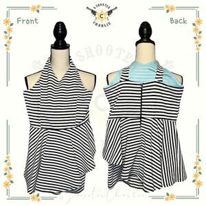 Ava & Yelly Girls Dress Size 16 Black White Stripe Romper Twirl Peplum USA